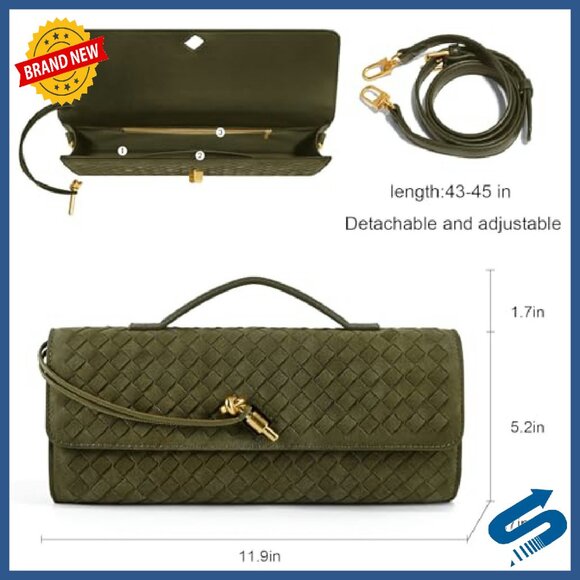 Woven Leather Evening Bag Clutch Satchel Shoulder Handbag Adjustable Strap